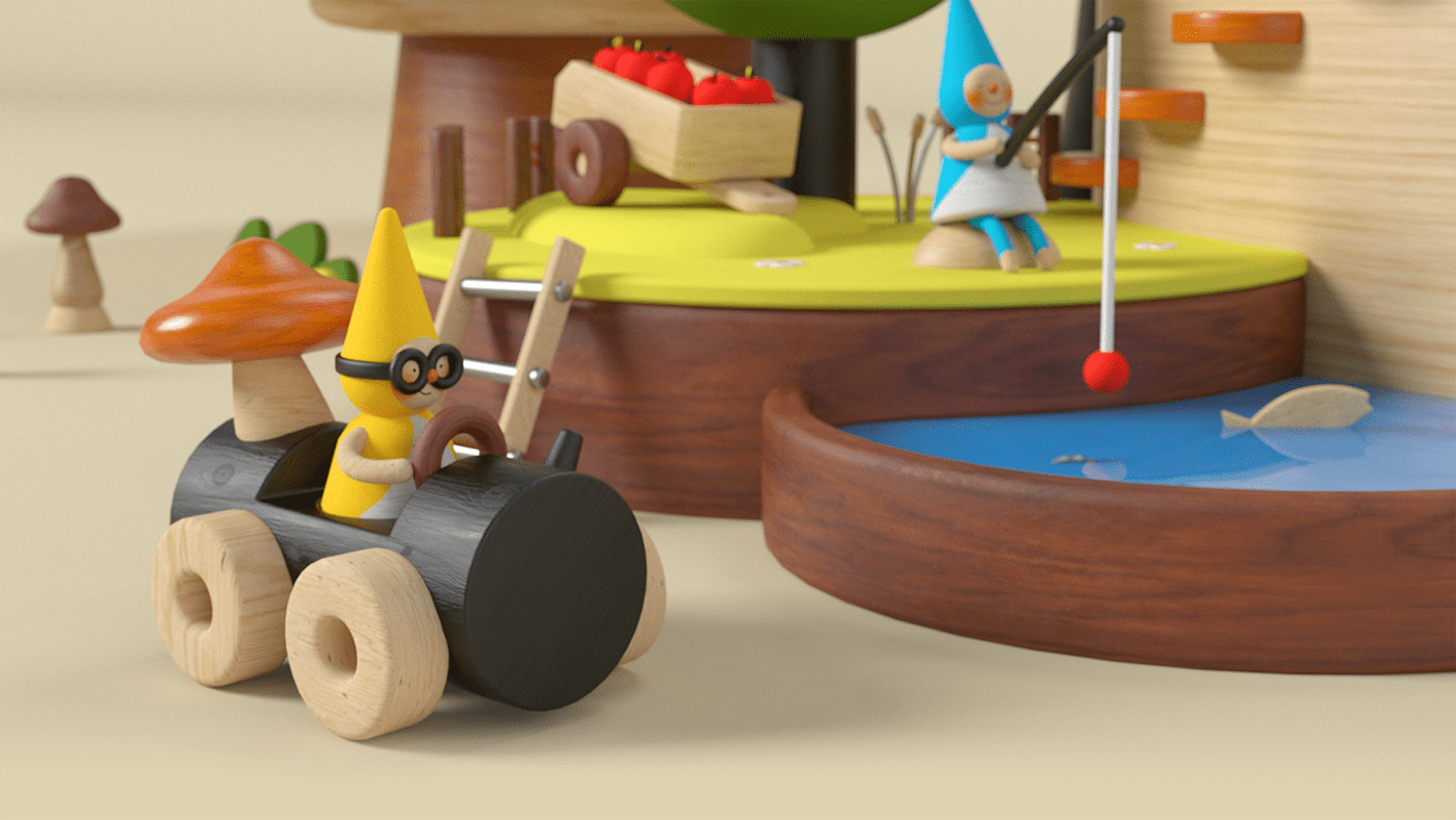 3D 3d art 3D model Low Poly Music Box wood wooden toys 3d motion motion graphics  zoetrope