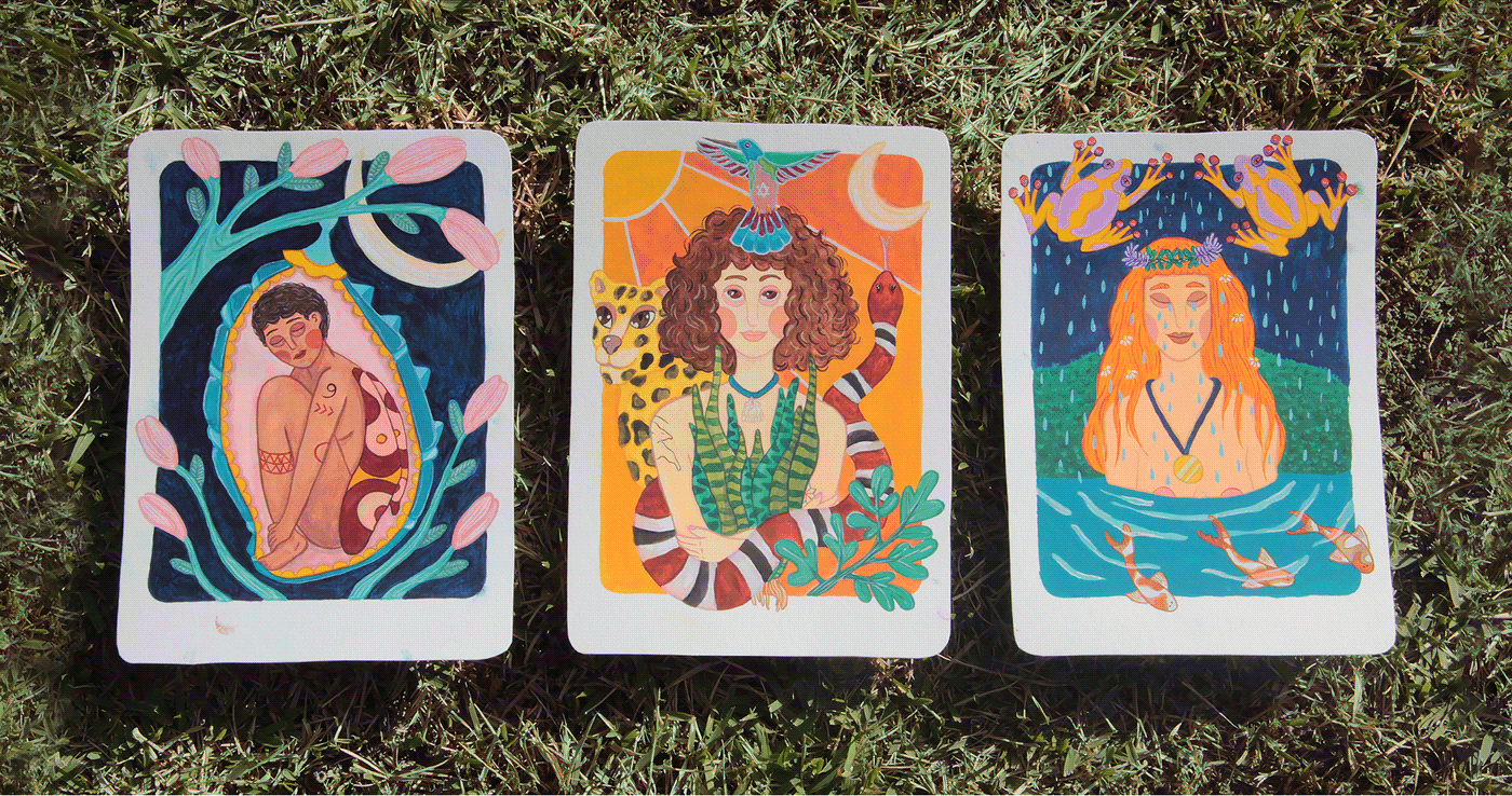 Baralho Ilustração oraculo musica aquarela pintura Livro colorfull Fun Tarot Cards