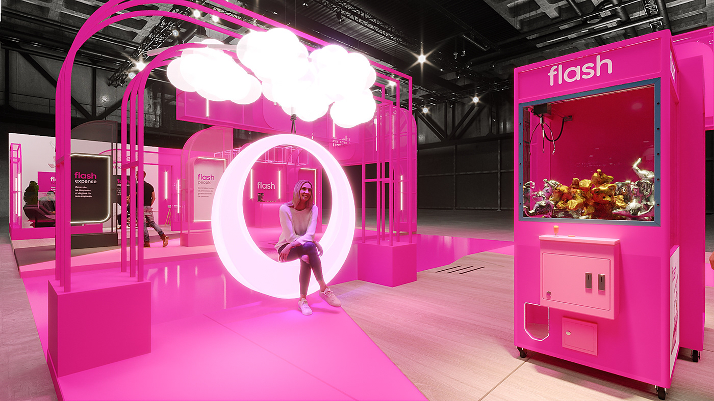 3D pink 3d visualizer boothdesign Booth exhibition  cenografia scenography Stand Exhibition Design  Exhibition 