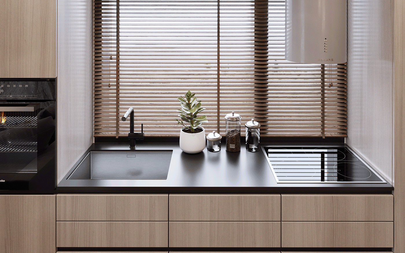 architecture interior design  kitchen living room Marble Minotti modern Render visualization wood
