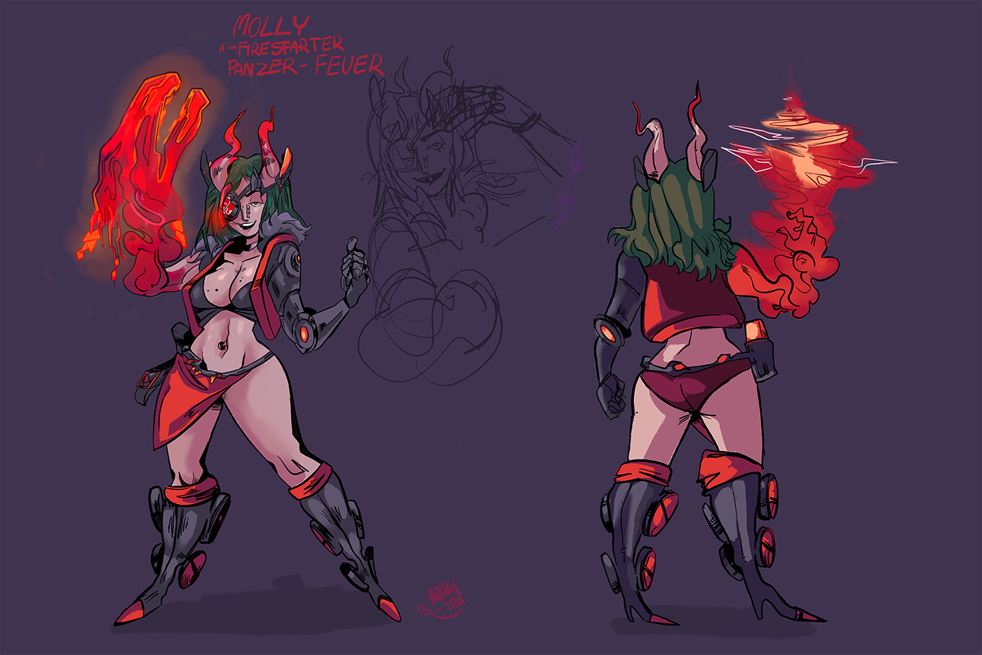 cyber punk doodle sketch ILLUSTRATION  Character design  demon girl demon knight enviroment