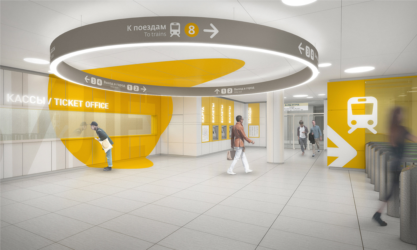 wayfinding Signage yellow circle subway underground Sun Wall Graphics Geometrical metro