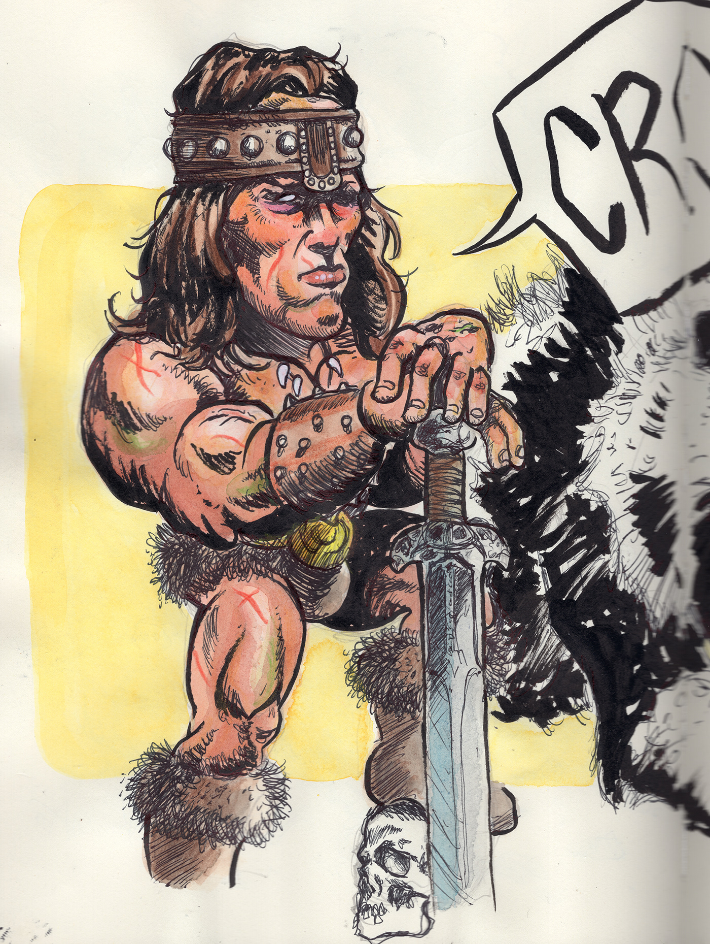 conan the barbarian Arnold Schwarzenegger fanart fantasy art comic watercolor ILLUSTRATION  sketchbook inkdrawing lineart