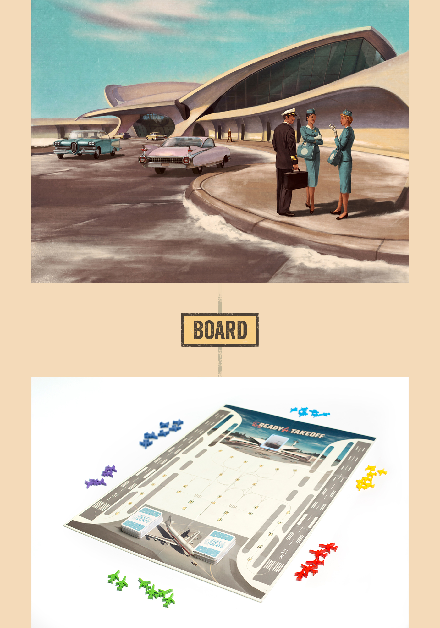 boardgame aviation 60s vintage ILLUSTRATION  Drawing  Retro