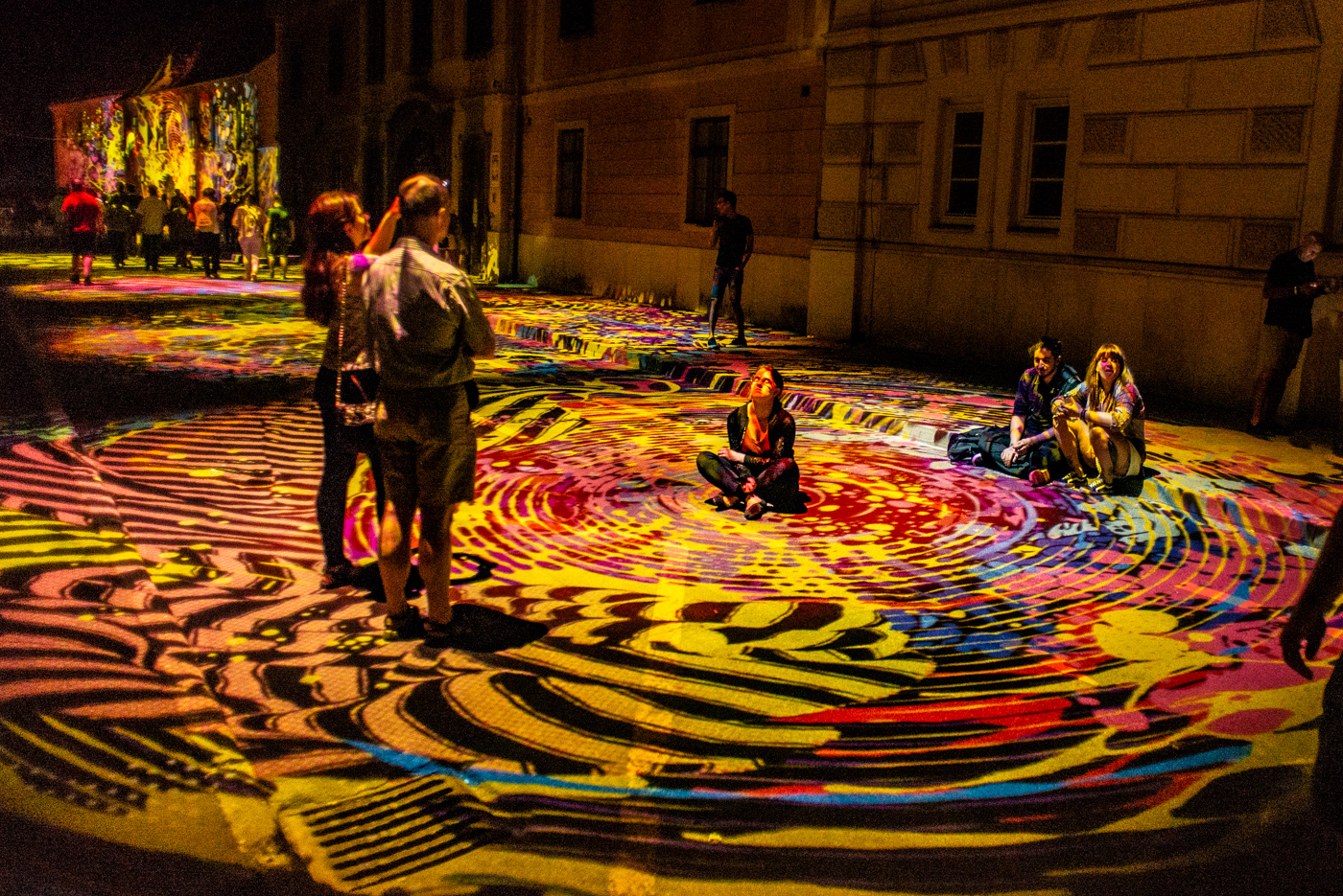 colorful cosmos detailed Mapping projecting selfie whirlpool festival flow light