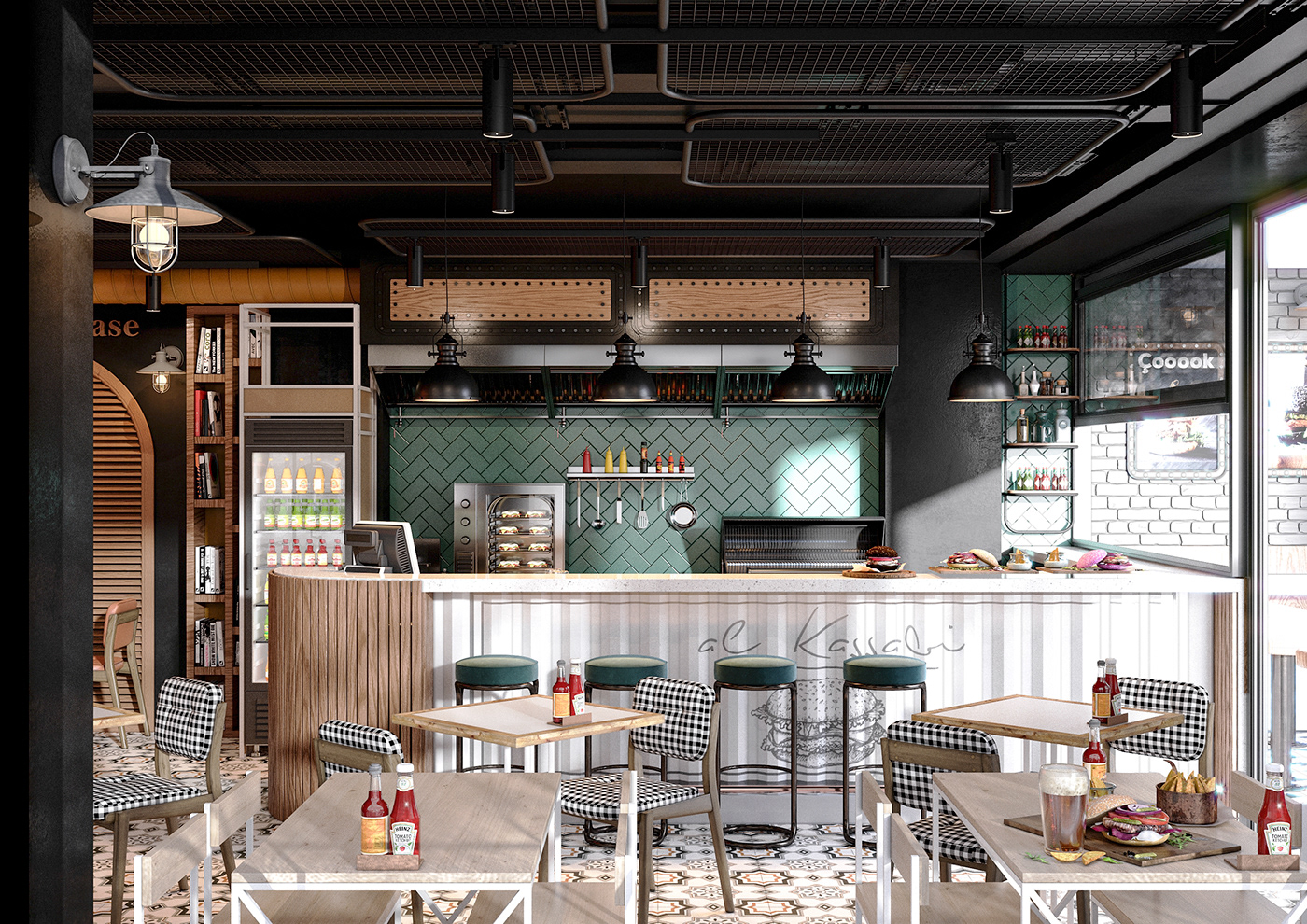 burger restaurant Fast food cafe cafeteria LOFT art brand identity modern interior design 