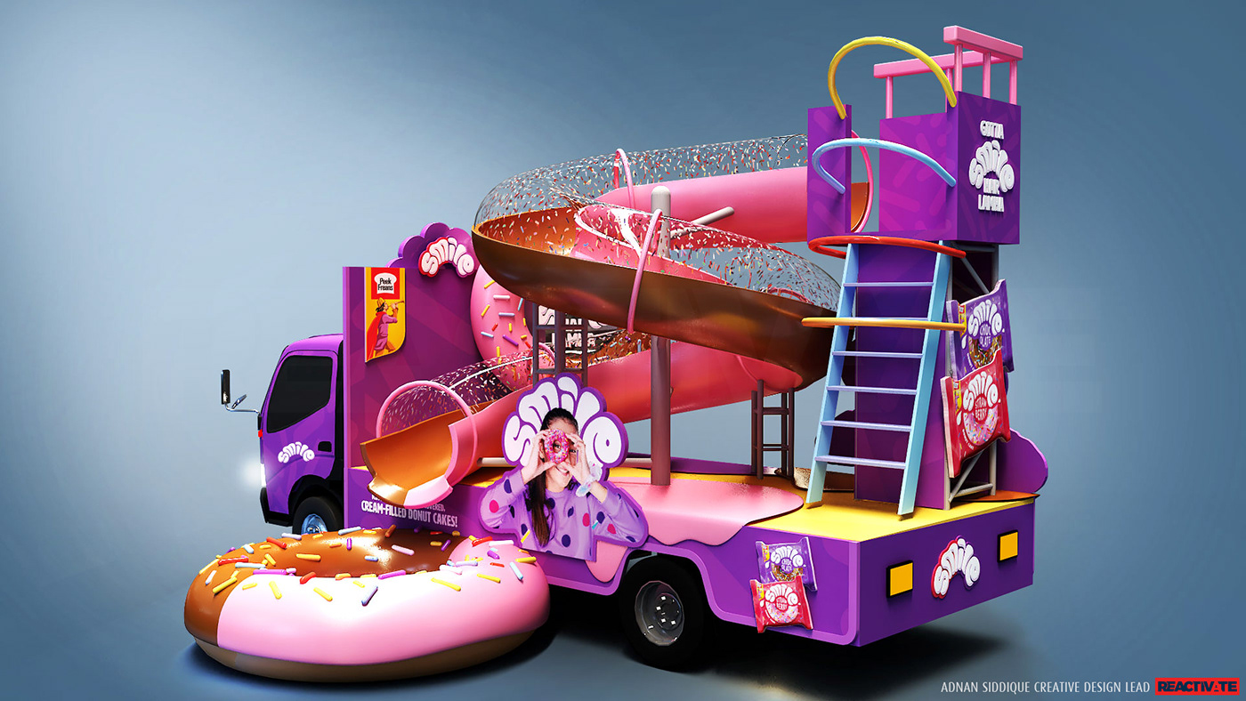 brand identity creative donut ebm float design marketing   mobile Peek Freans  Roadshow truck design
