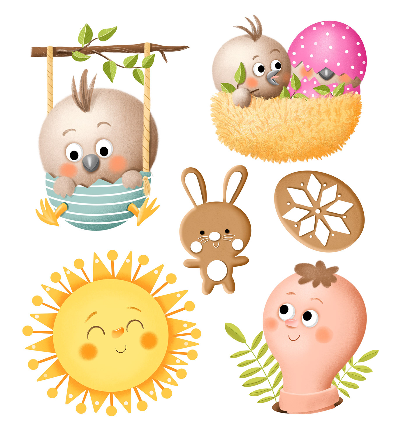 bird bunny children ChildrenIllustration Easter egg Flowers Nature spring stickers