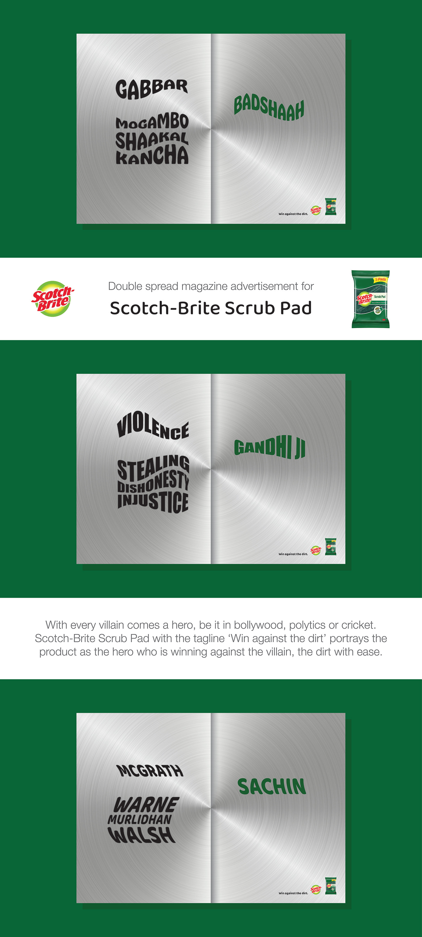 campaign Advertising  Bollywood typography   Illustrator scotch brite cleaning Double Spread mini campaign scrub pad