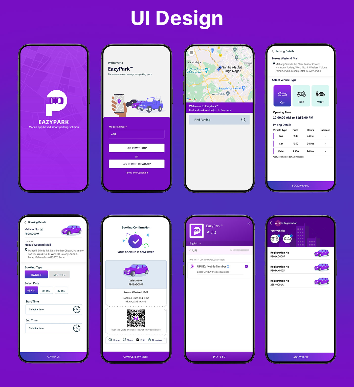 Parking App Figma Mobile app Case Study UX design ui design Creative Design creative smart app ui ux
