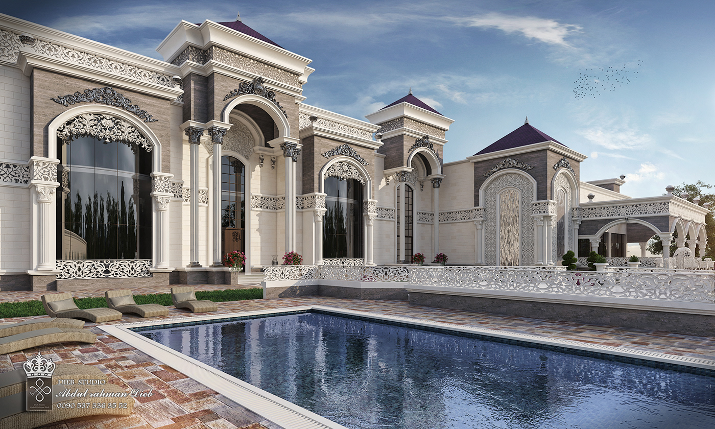 palace Villa stone 3ds MAX vray White Landscape home