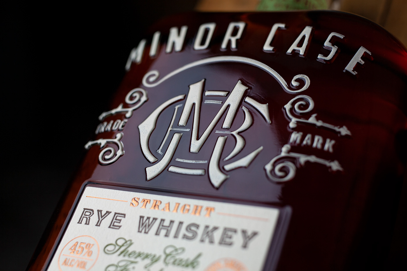 Whiskey bottle embossed glass letterpress package packagine bottle label