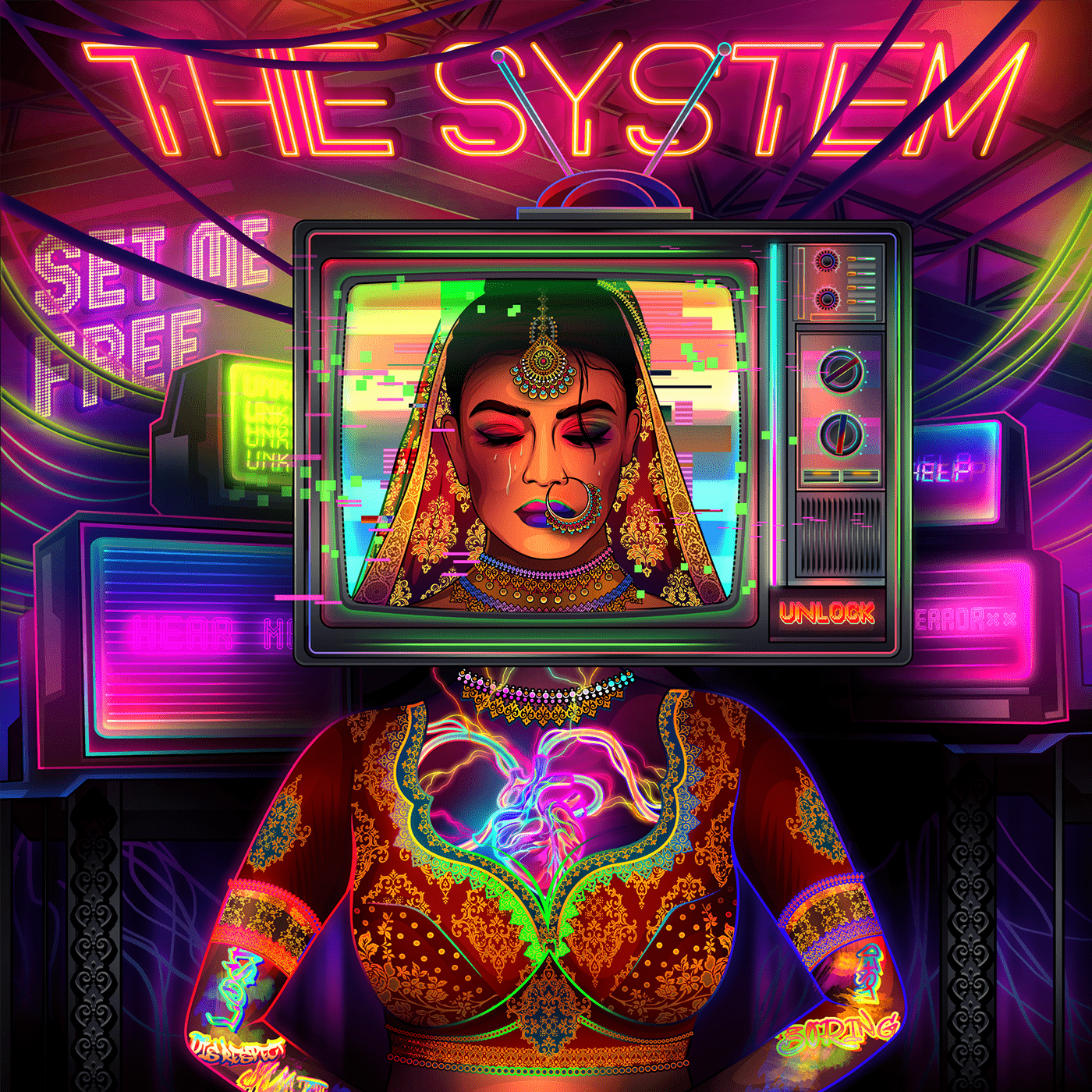 cyber Cyberpunk desi electronic FUTURISM ILLUSTRATION  indian maharani SYNTH vikkainthart