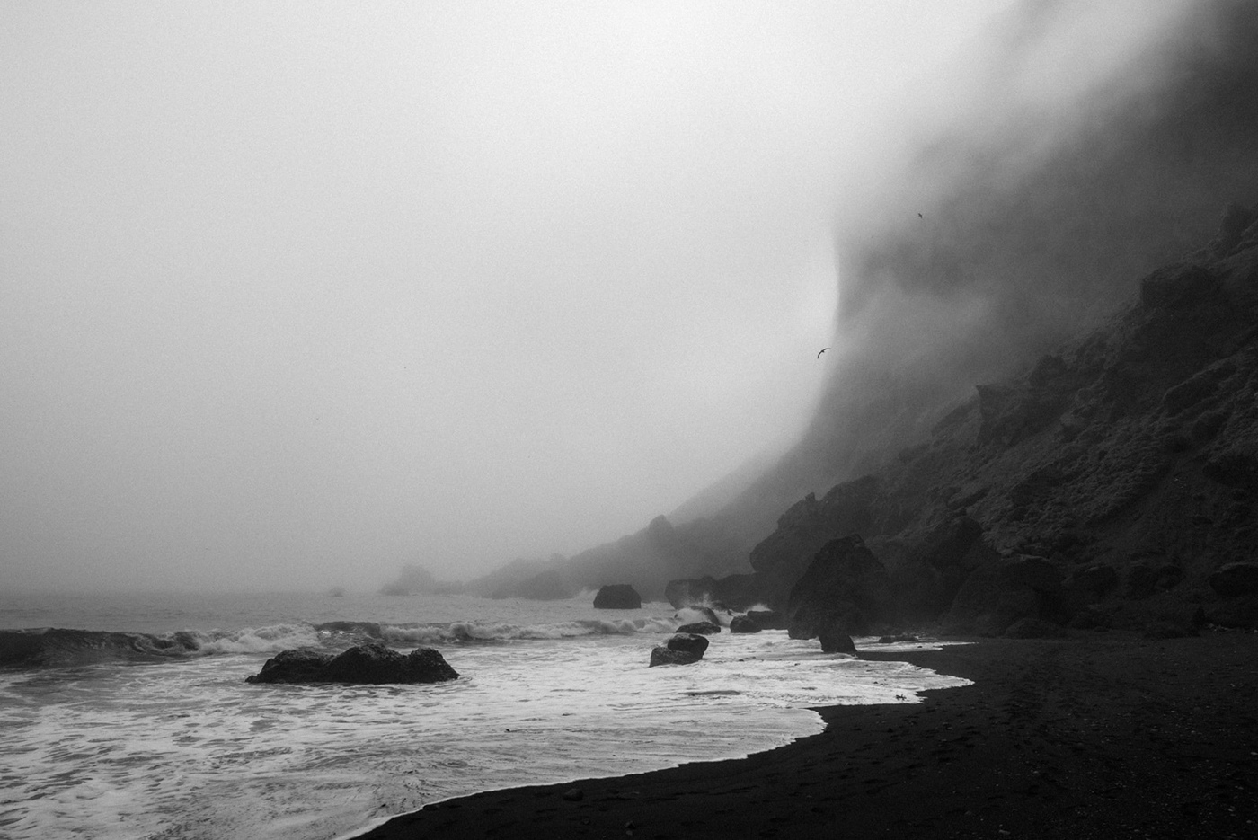 iceland waves black and white Moody fog Landscape Photography  Ocean beach dark