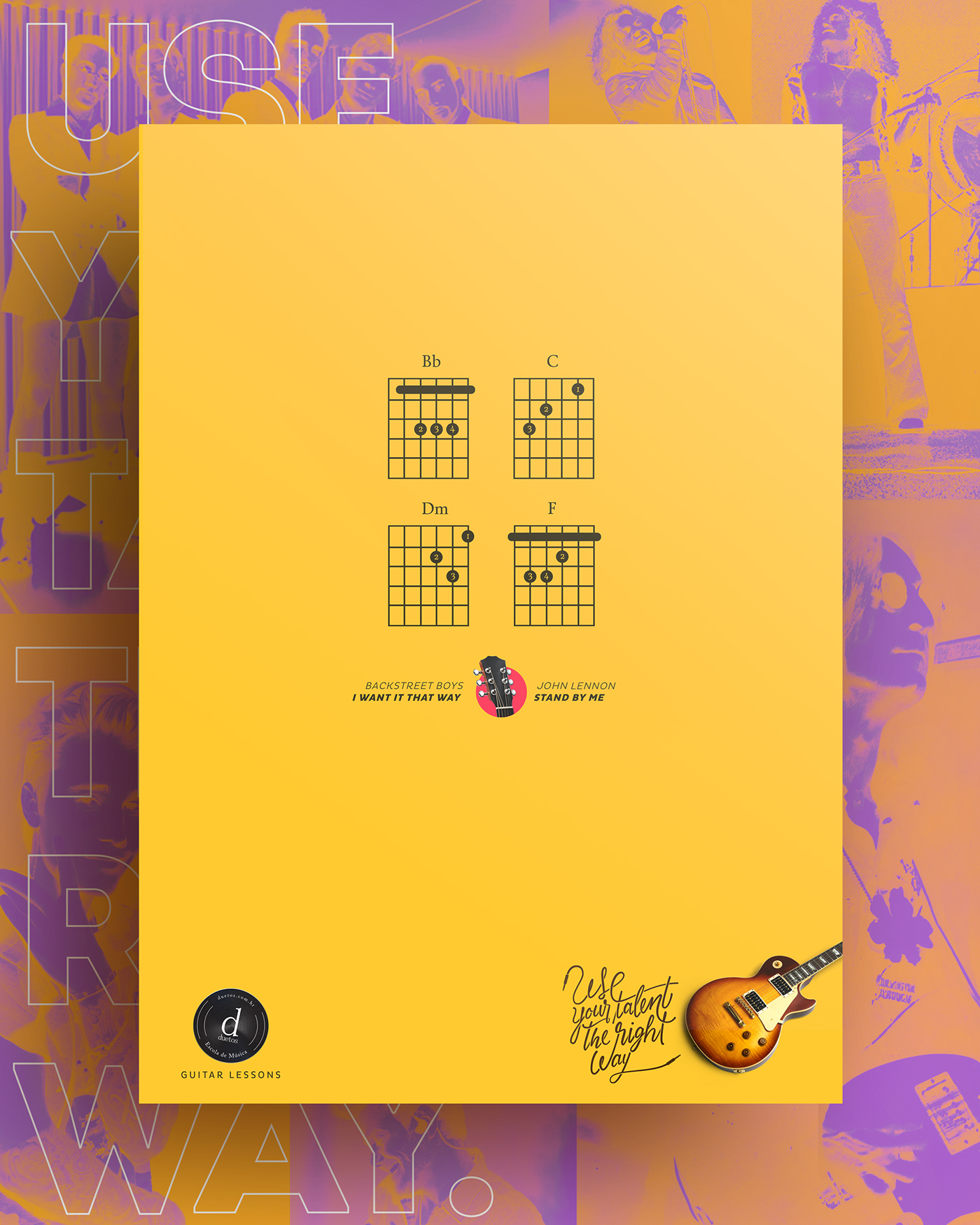 Adobe Portfolio music Archive guitar rock notes Beatles type branding  poster