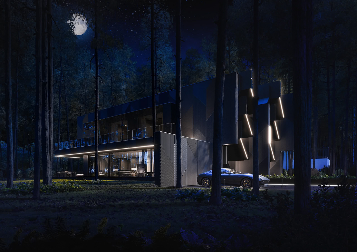 Outdoor architecture visualization Render modern futuristic house home