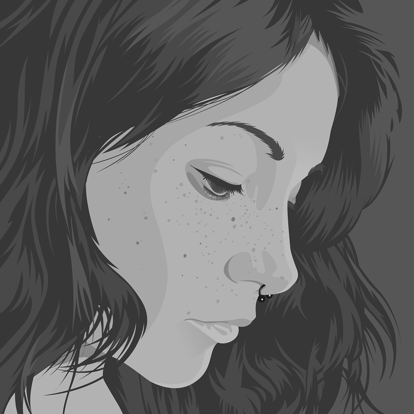 design Illustrator Practice vector portrait adobe black & white b&w bw freckles