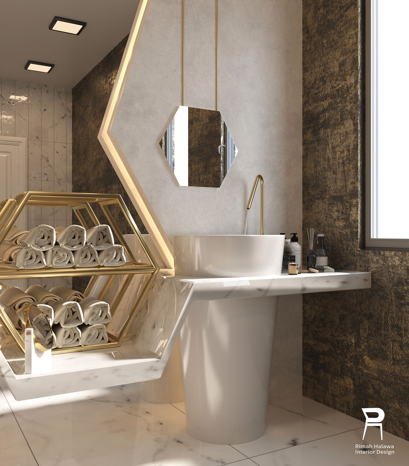 bathroom Restroom golden gold Sink mirror Classic Style neo classic Interior