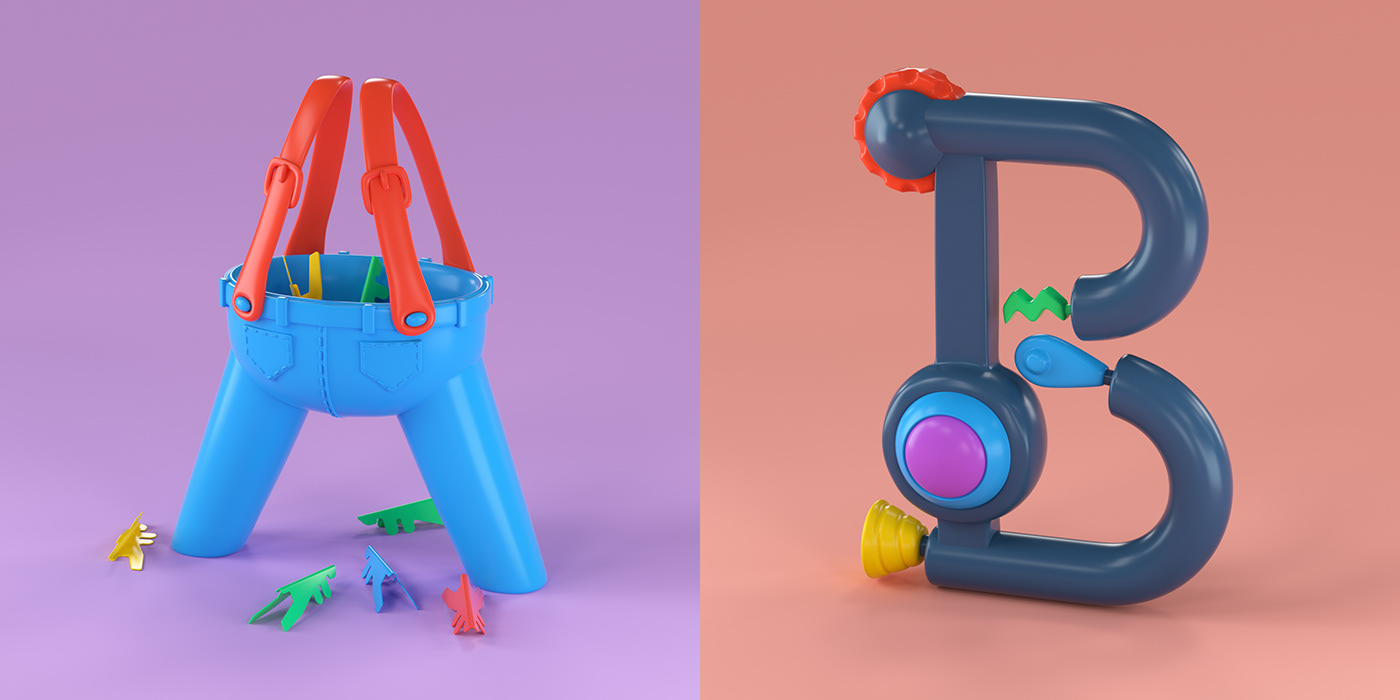 90s Toys Nostalgic Ants In Your Pants and Bopit 3D Letters A and B by Noah Camp