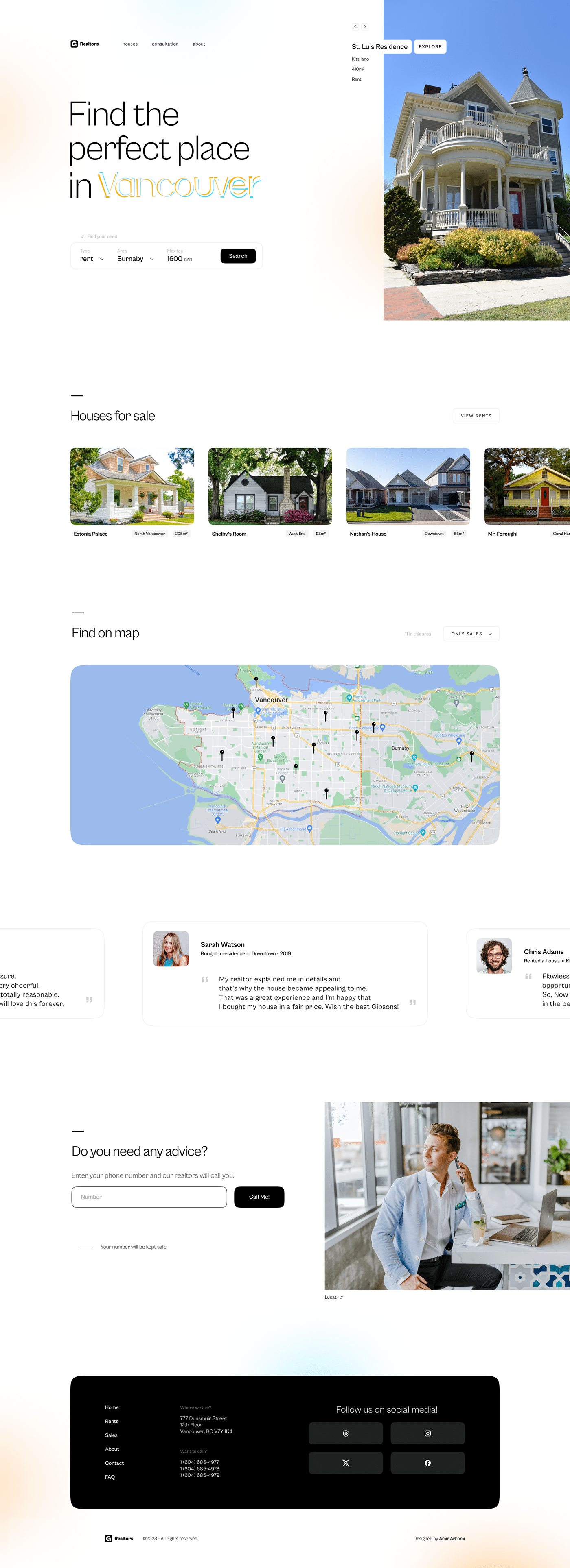 landing page real estate UI/UX UI agency realtor minimal Website typography   light