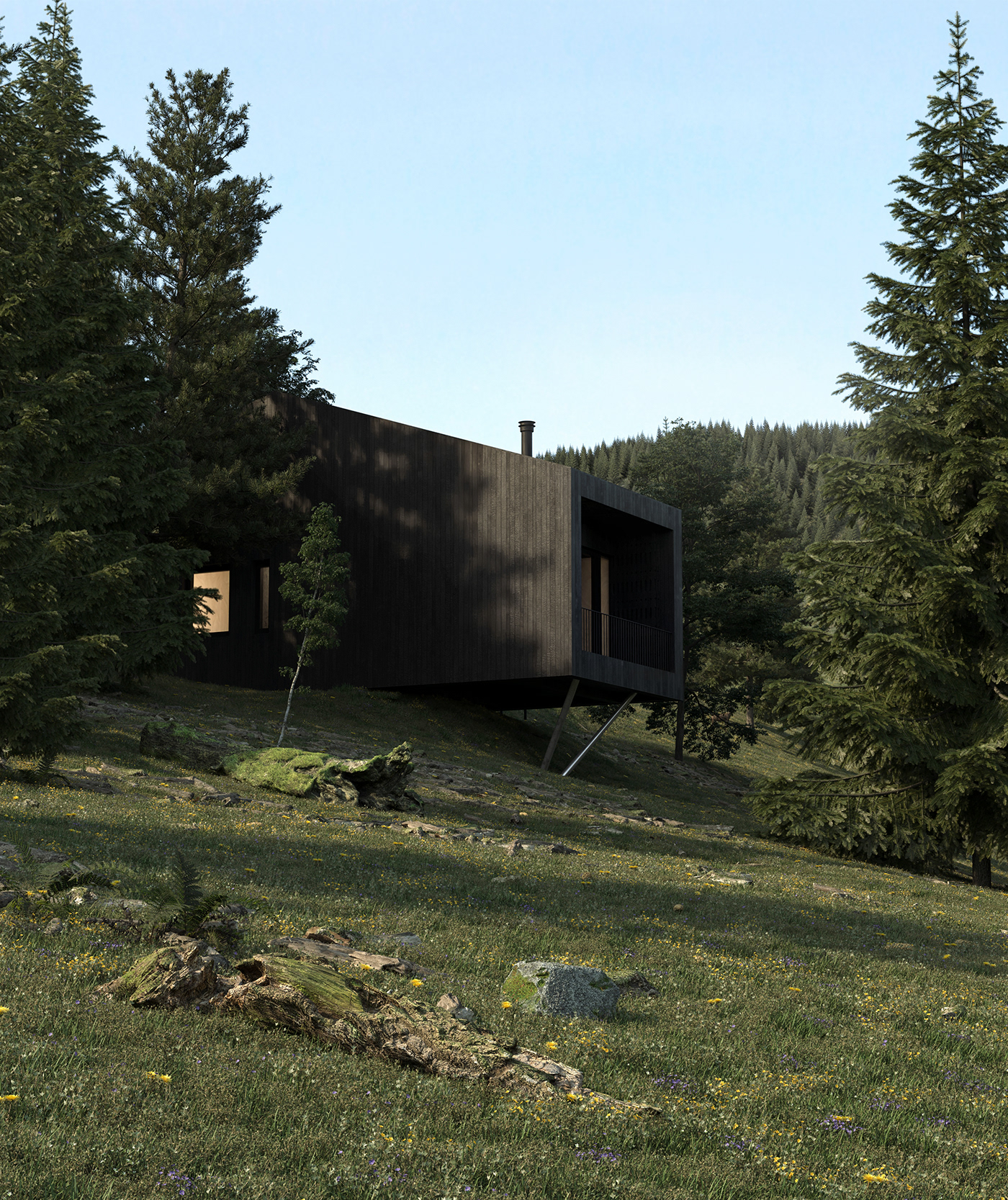 architecture archviz cabin exterior house minimal Render visualization wood woods