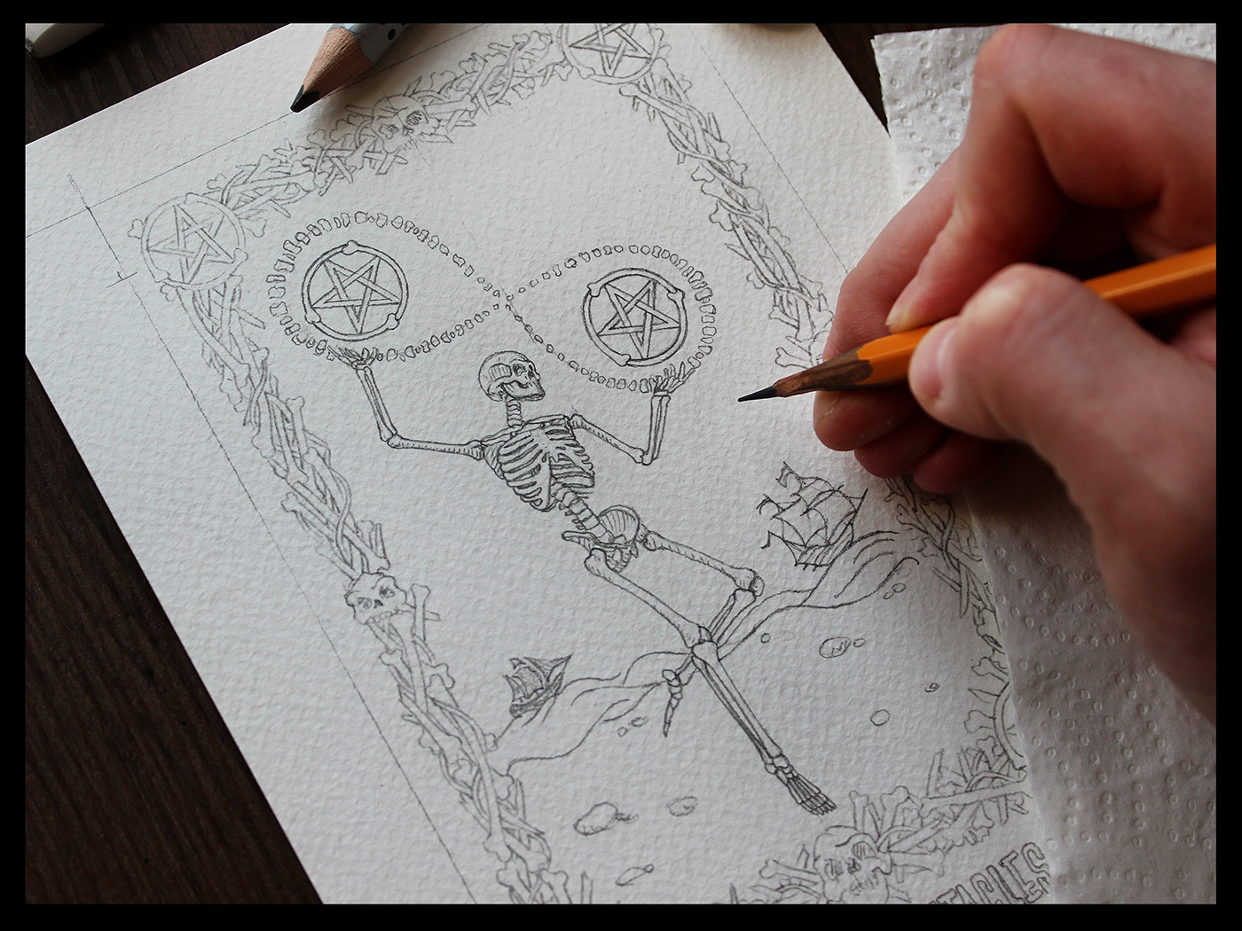 card card design dark dotwork ink inking Pointillism skull stippling tarot