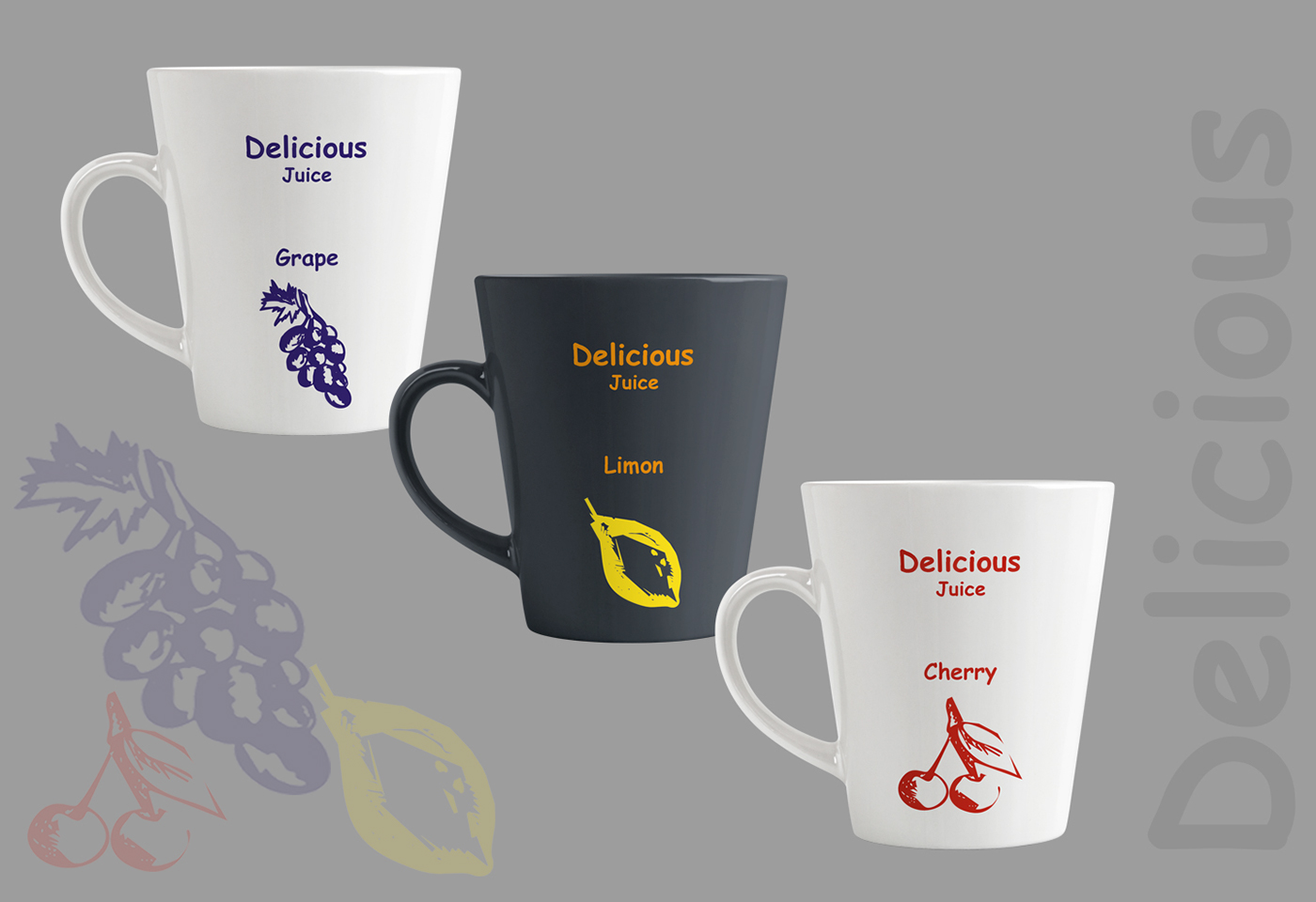 juise ILLUSTRATION  Packaging branding  Comic Sans Marker cups and mugs cherry grape limon