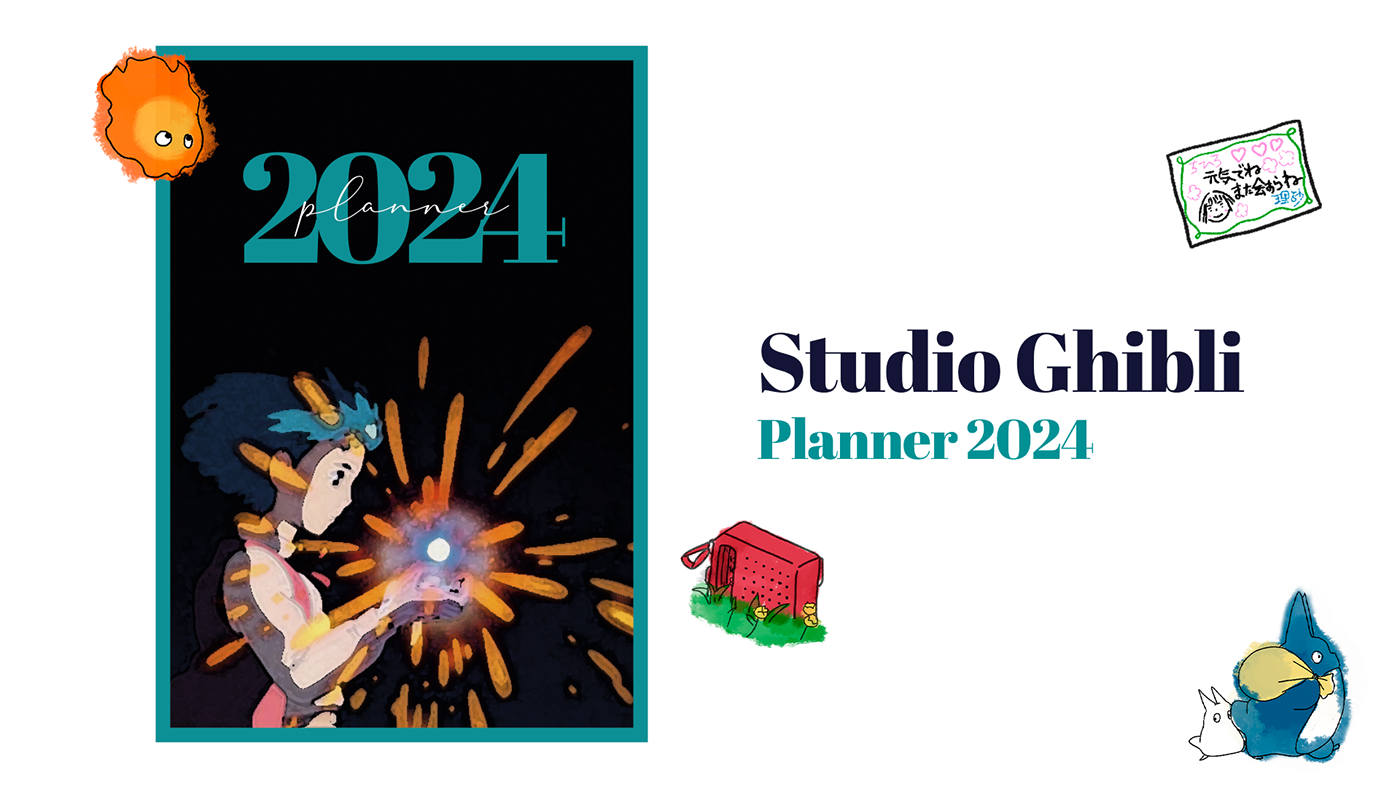 photoshop Illustrator ILLUSTRATION  planner planner design 2024 calendar studioghibli watercolor aquarela Drawing 