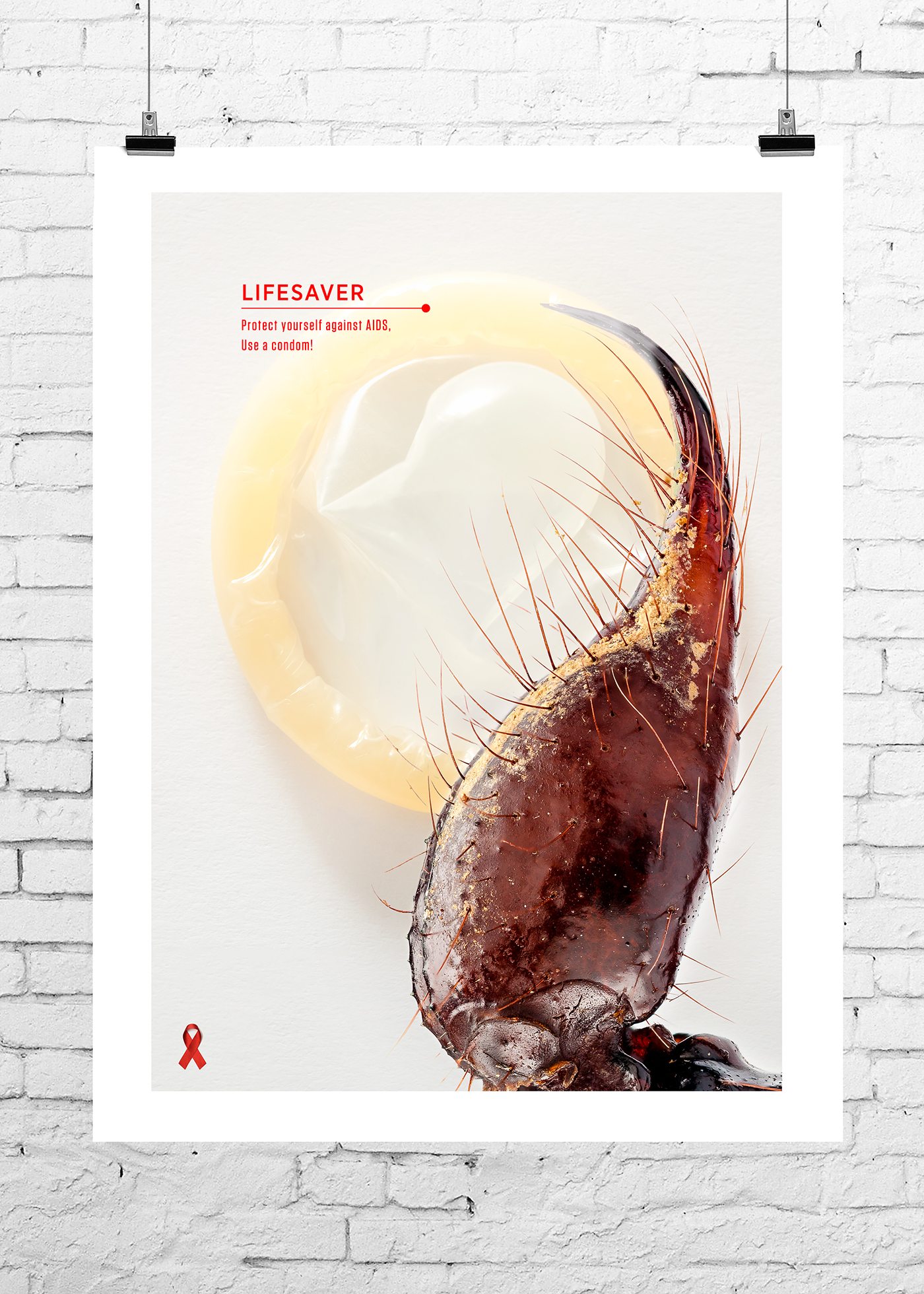 poster AIDS promotional material scorpion CONDOM blood red