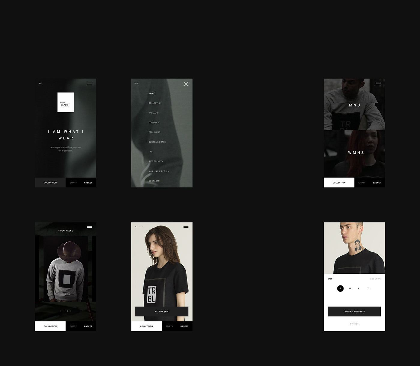 Web wedesign flat onescreen promo store dark Trbl wear minimal