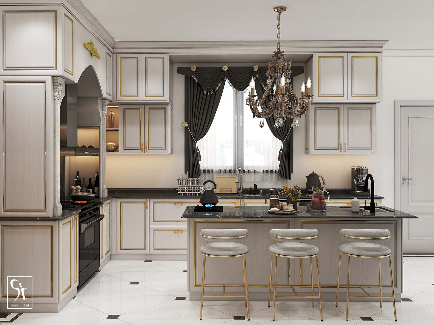 kitchen classic design moldings kitchen design visualization interior design  rendering