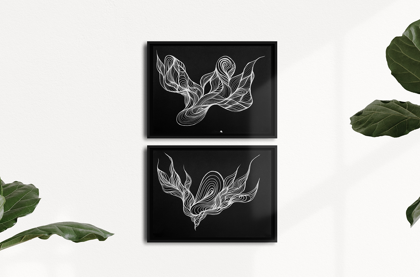 abstract acrylic illustration  floral ILLUSTRATION  leaf lineart Lineart illustration poster wallart White on black