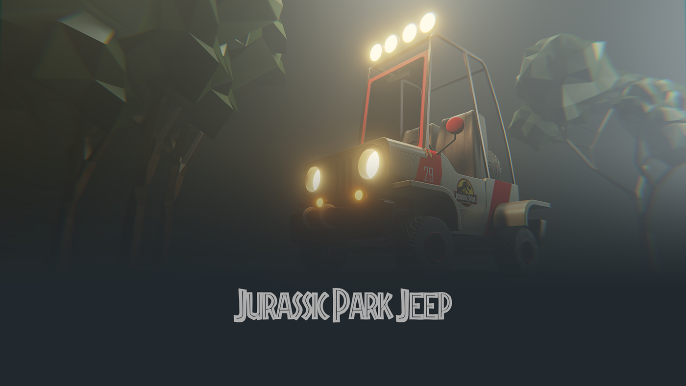 jurassic park jeep cute cartoon Render 3D blender atmospheric volumetric jurassic