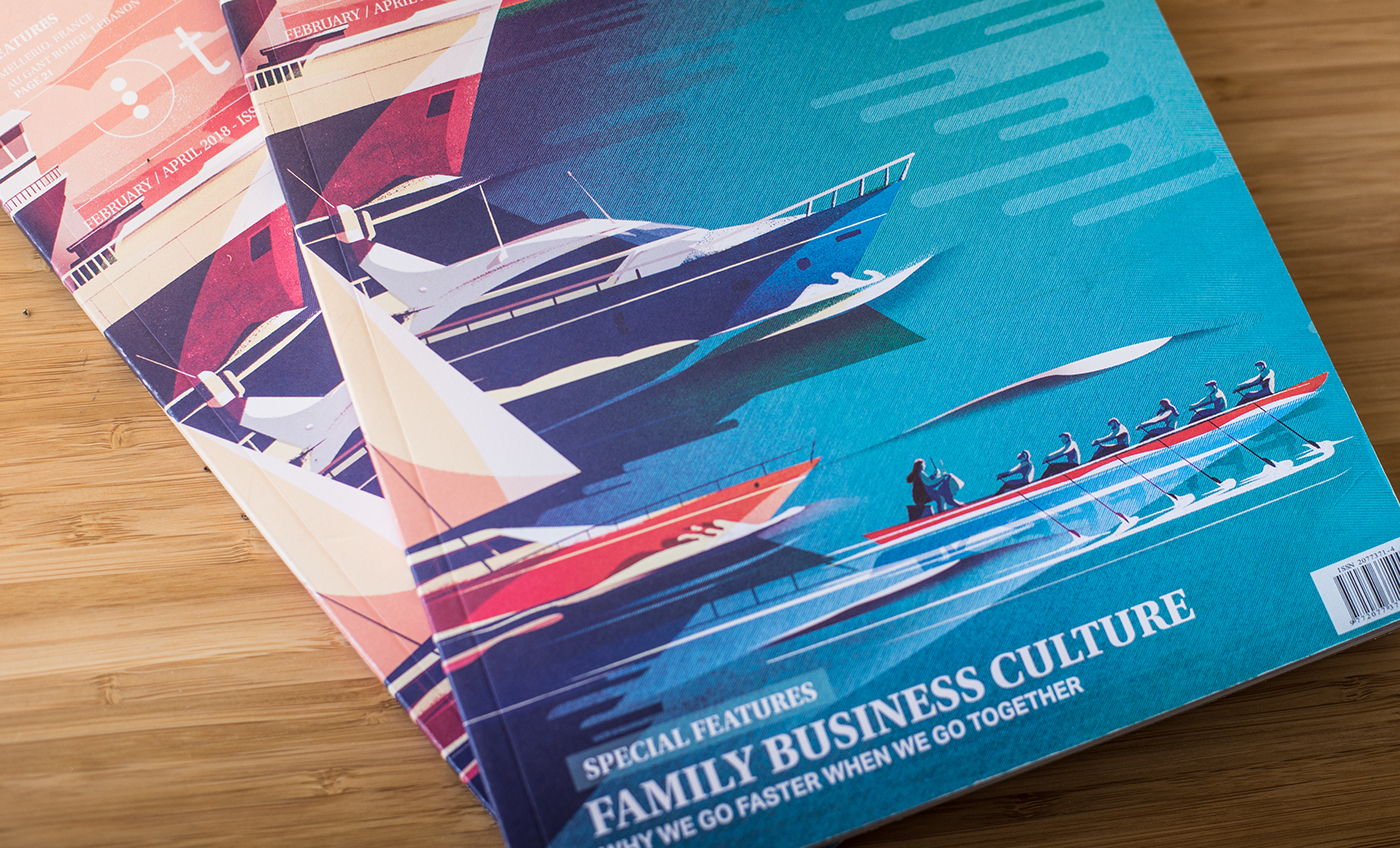 ILLUSTRATION  editorial cover magazine Boats ships family sketch Landscape