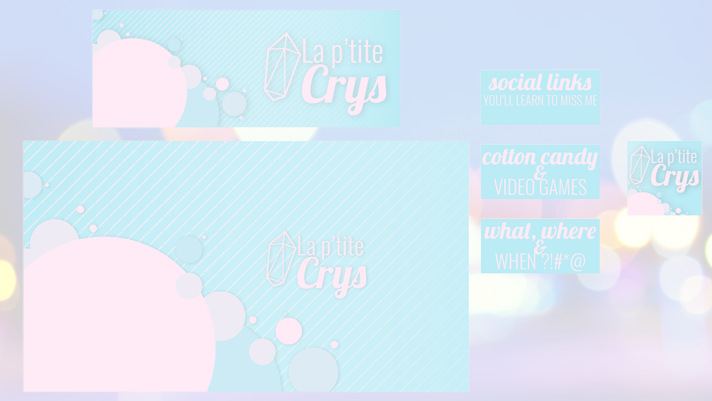 Twitch Overlay stream video gane la ptite crys cotton candy flat pink blue bubbles