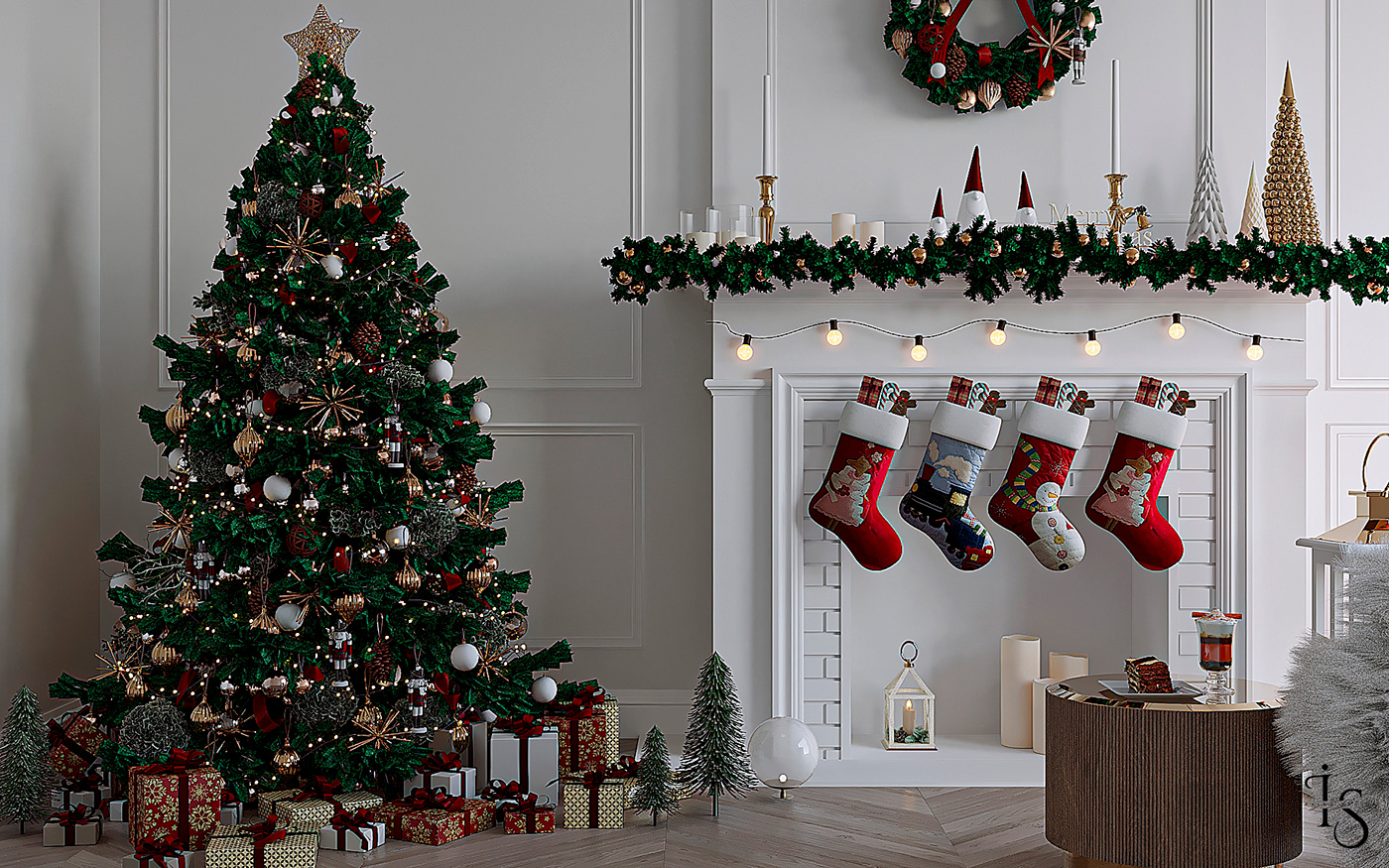 Christmas newyear christmas Tree christmas design interior design  Interior design Render visualization 3D