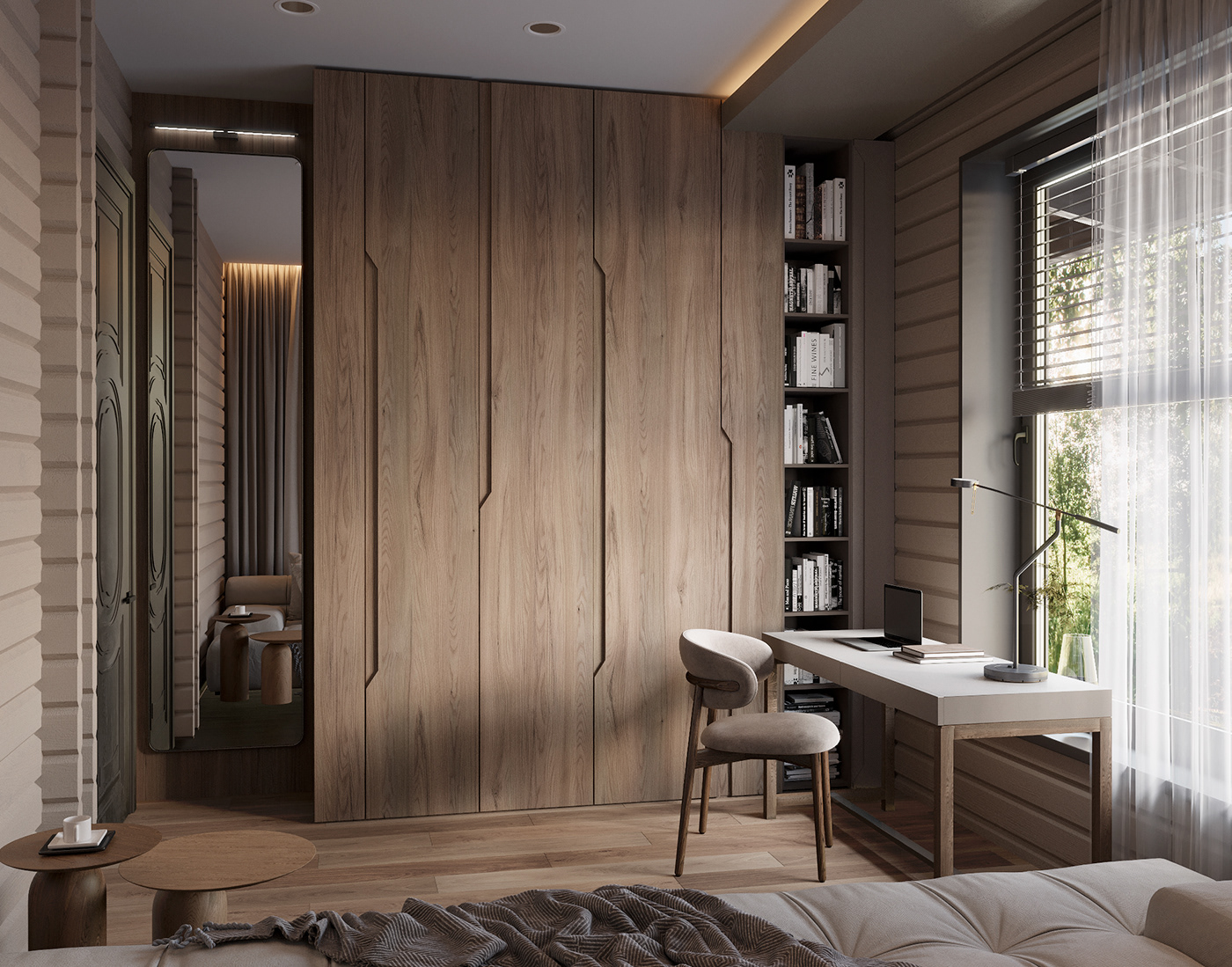 Interior bedroom corona design visualization Woodhouse house cozy interior