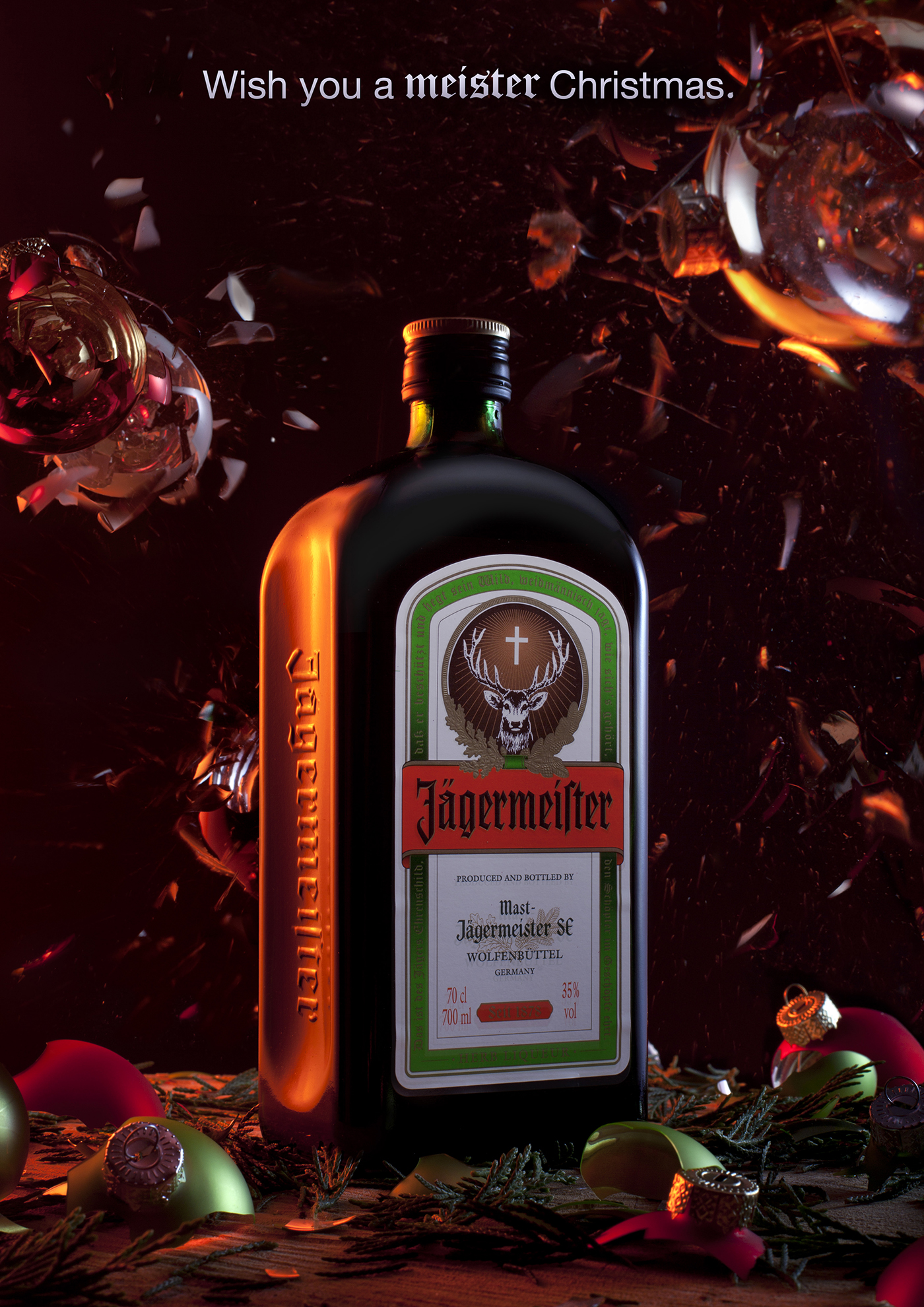 ad advert top topical Toptop   photo creative Christmas alcohol Packshot art explosion Jagermeister studio rock