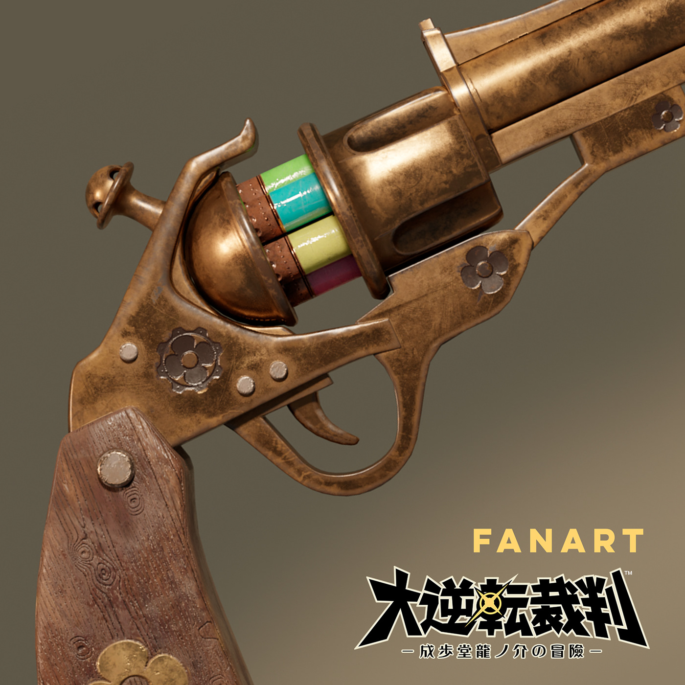 prop assets 3D game Weapon pistol Gun steel wood dai gyakuten saiban