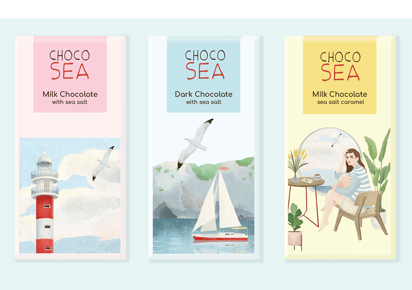 art chocolate girl ILLUSTRATION  lighthouse Nature sea design package Packaging