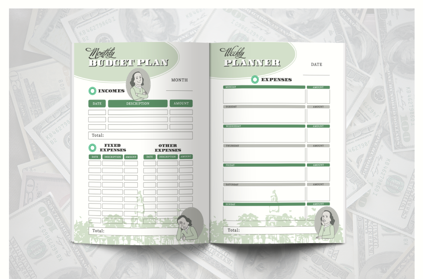 Budget budget planner cash dollar finance franklin graphic design  money planner planner design
