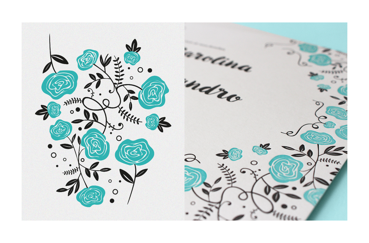wedding Invitation flower blue letterpress manual sister