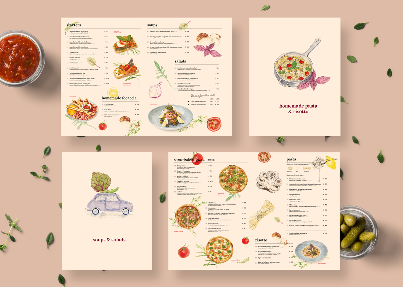 bitov Food  graphic design  illustrations menu Pizza restaurant