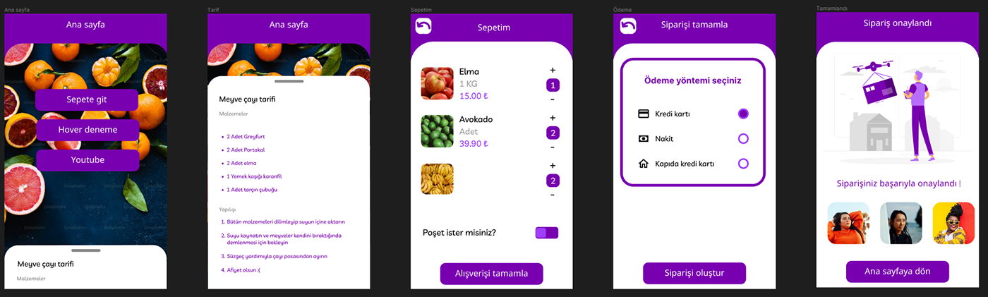 Figma ui design Mobile app application meyve Fruit Food  restaurant