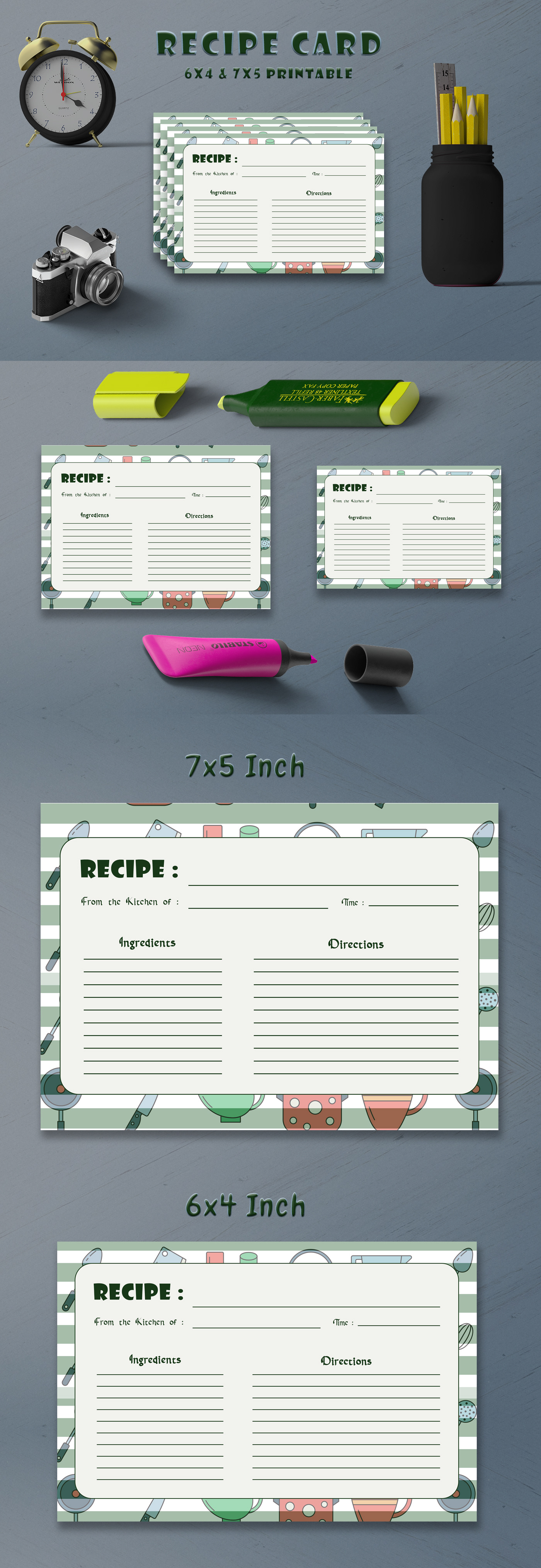It is a modern and sober recipe template to keep all of your dearest recipes in the same place.