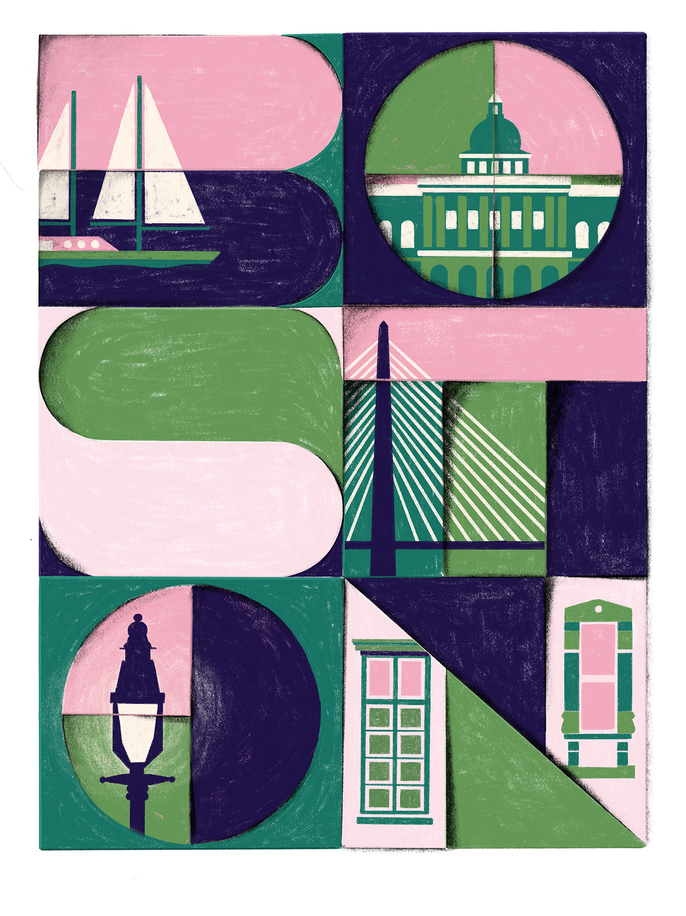 Air BnB magazine boston animation  daniel Triendl green purple Typographie