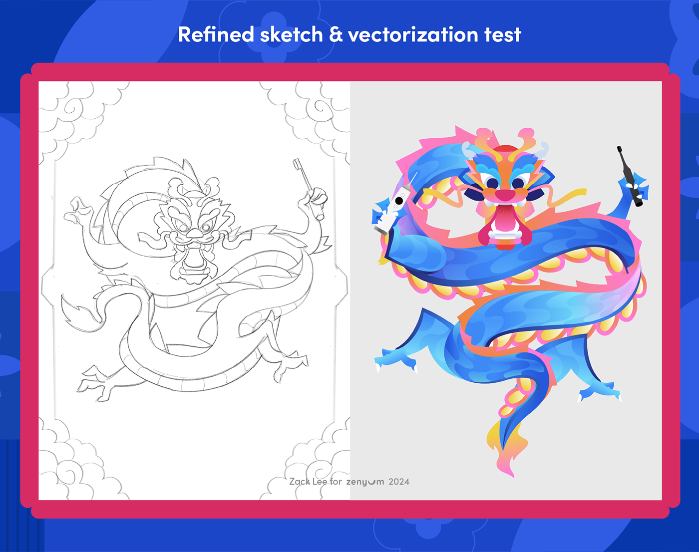 ILLUSTRATION  dragon chinese new year Lunar New Year year of dragon illustrations animation  toothbrush dental chinese