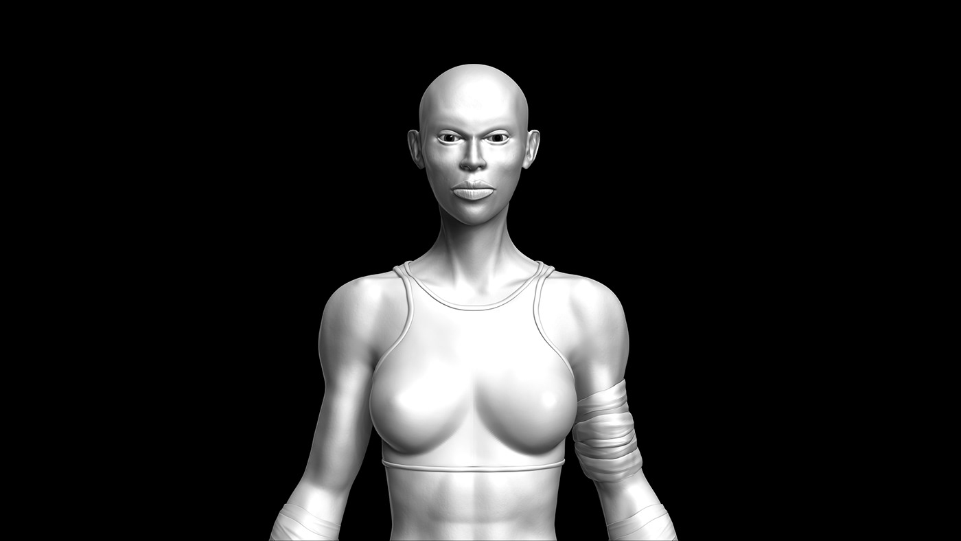 anatomy Character design  Realism 3d sculpting bandage Fighter eyes clothes design hair Dread Hair