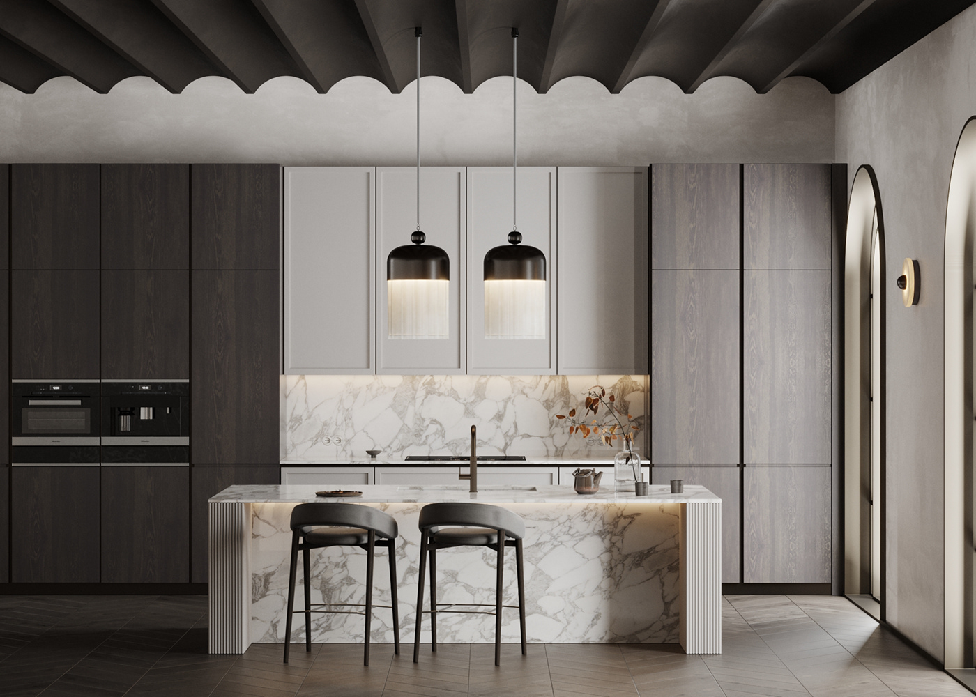 design Interior interior design  kitchen Minimalism Render visualization furniture furniture design 