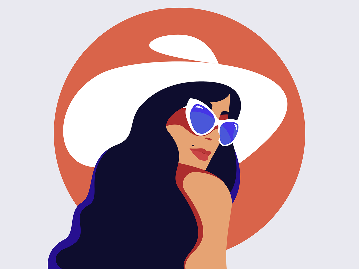 Woman in holiday outfit and glasses, vector illustration.